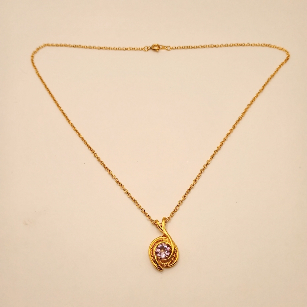 Gold Plated Necklace with Genuine Amethyst Stone 18in